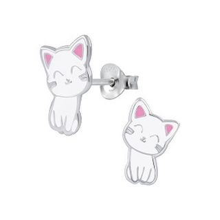 Cat Sitting - White with Pink Ears