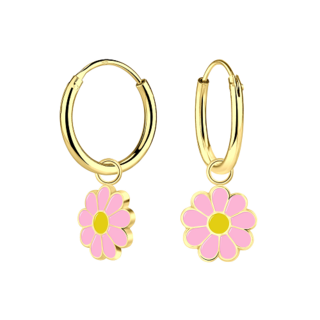 Daisy - Pink with Yellow Centre Hoop 14K