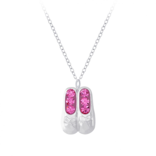 Ballet Shoe Crystal Sterling Silver Necklace