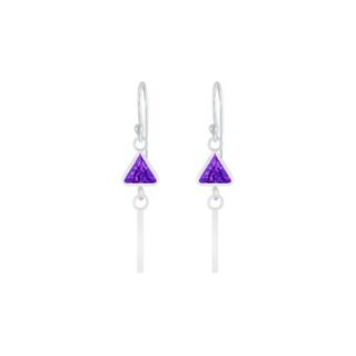 Bar Earrings with Triangle Cubic Zirconia - Amethyst