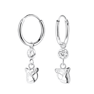 Horse Charm with Crystal Sterling Silver Hoop Earrings