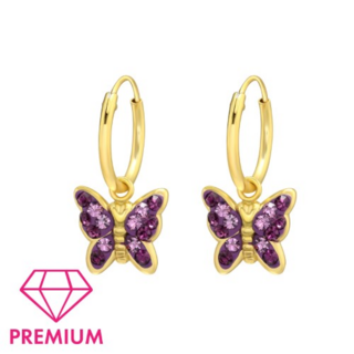 Butterfly Hoops Sterling Silver Earrings 14K