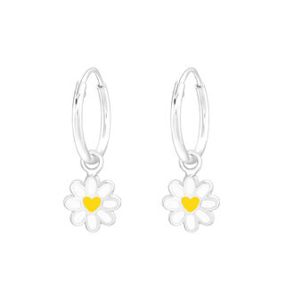 Daisy with yellow heart centres - Sterling Silver Hoop Earrings