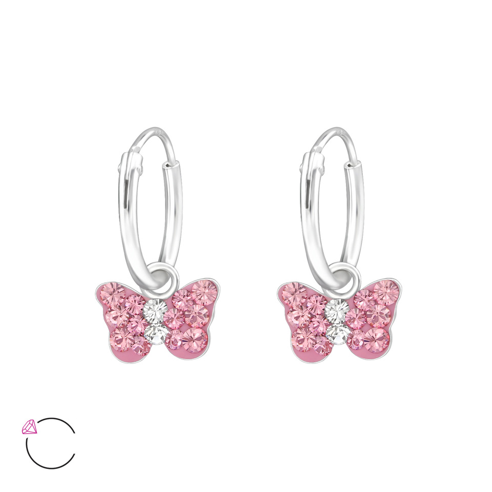 Butterfly Hoop Earrings – Amethyst Crystal, Sterling Silver