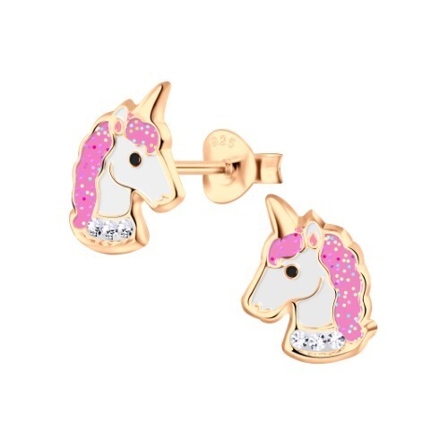 Unicorn - Pink Glitter Main Sterling Silver Coated in Rose Gold