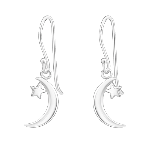 Moon and Star Hanging Earrings