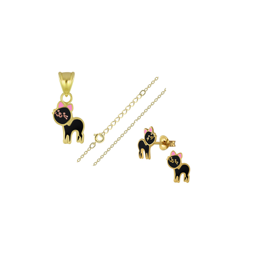 Adorable Cat Necklace & Earring Set – Sterling Silver