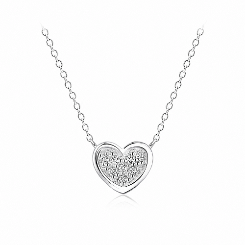 Heart with Crystals Sterling Silver Necklace