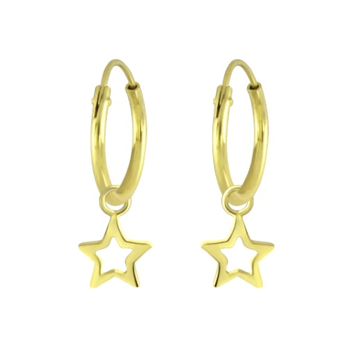 Star Outline Charm - Sterling Silver Hoops