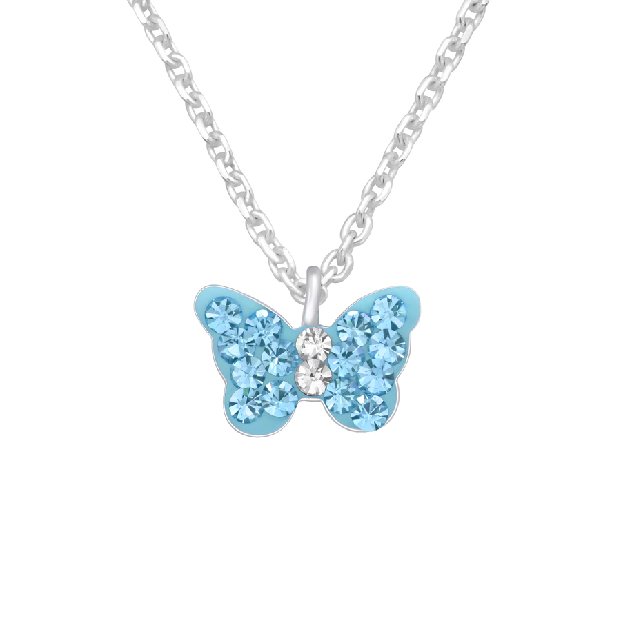 Butterfly Blue Crystal Sterling Silver Necklace