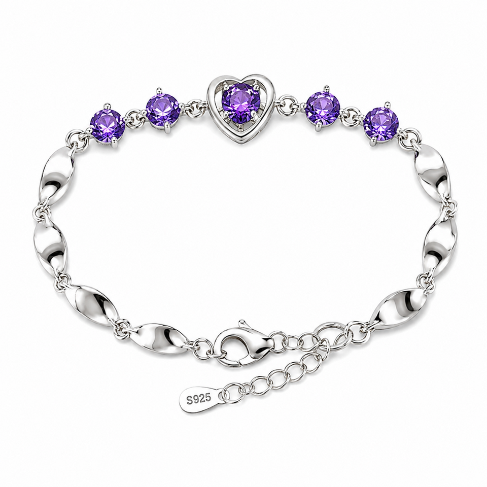 Purple Heart Sterling Silver Bracelet – 925 Sterling Silver
