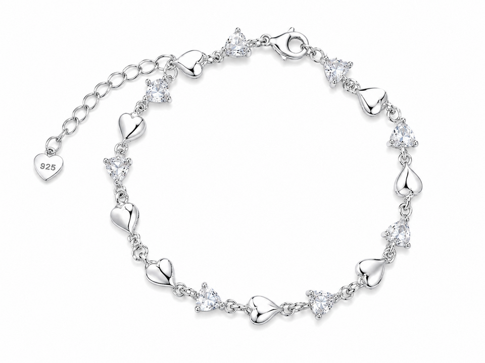 Heart & Sparkle Bracelet – 925 Sterling Silver