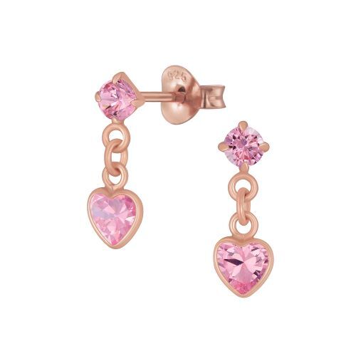 Pink Crystal Heart Drop Sterling Silver Earrings – 925 Rose Gold Plated