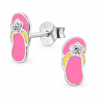 Pink Jandal Stud Earrings with Crystal – Sterling Silver