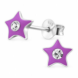 Sterling Silver Purple Crystal Star Stud Earrings