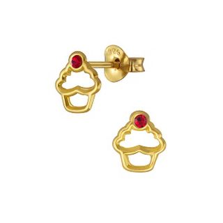 Cupcake Outline with Red Crystal 14K Gold