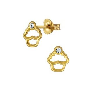 Cupcake Outline with Crystal 14K Gold