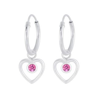 Heart with Rose Crystal Hoops – Sterling Silver