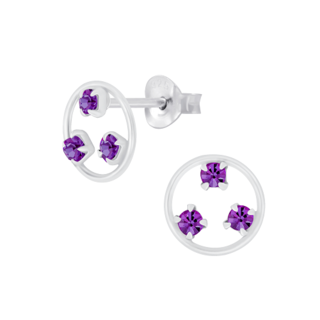 Circle Crystal Sterling Silver Earrings