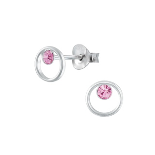 Circle Crystal Sterling Silver Earrings