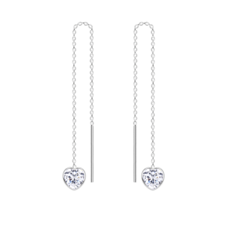 Crystal Heart Thread Earrings – Sterling Silver