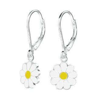 White Daisy Lever-Back Earrings – Sterling Silver